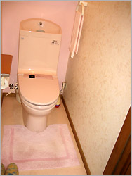 リフォーム前のトイレ。 向かって左側に手摺りが ありましたが、右側の壁にはついていません。 両側に手摺が必要になります。