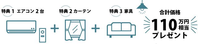 110万円相当プレゼント　エアコン２台　カーテン　家具付き